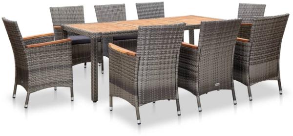 vidaXL 9-tlg. Garten-Essgruppe mit Kissen Poly Rattan Grau 46083