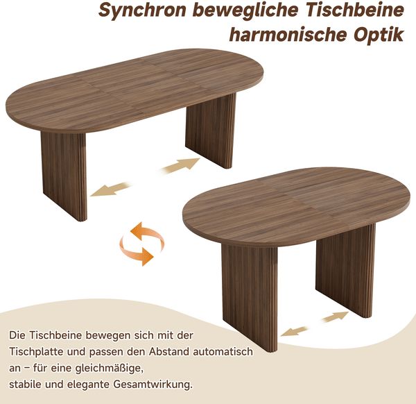Merax Ausziehbarer Esstisch 140/200 * 90 cm, geeignet für 6–8 Personen, Esstisch mit abgerundeten Ecken, verdickte Tischplatte, ausziehbarer Esstisch im einfachen Stil, Nussbaum Bild 7