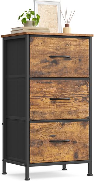 SONGMICS Kommode, 3 Stoffschubladen, Holz braun-schwarz, 30 x 39,6 x 73,7 cm