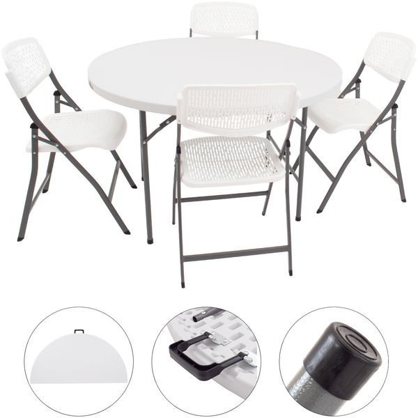 TRUTZHOLM Campingset rund Klapptisch rund Ø 120 cm mit 4 Klappstühlen Kunststoff / Stahl pulverbeschichtet Campingtisch Partytisch