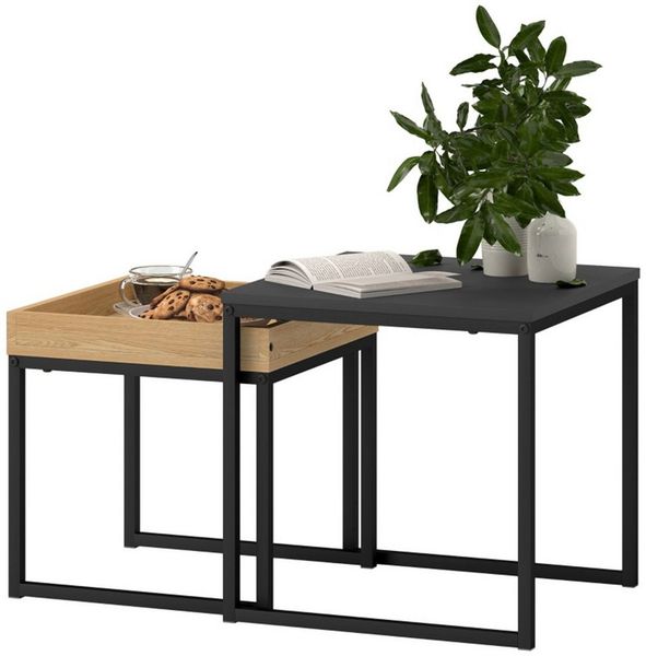 MC Star Couchtisch 2er-Set Sofatisch, für kleine Räume, Quadratisch (MDF, Metall, Schwarz)