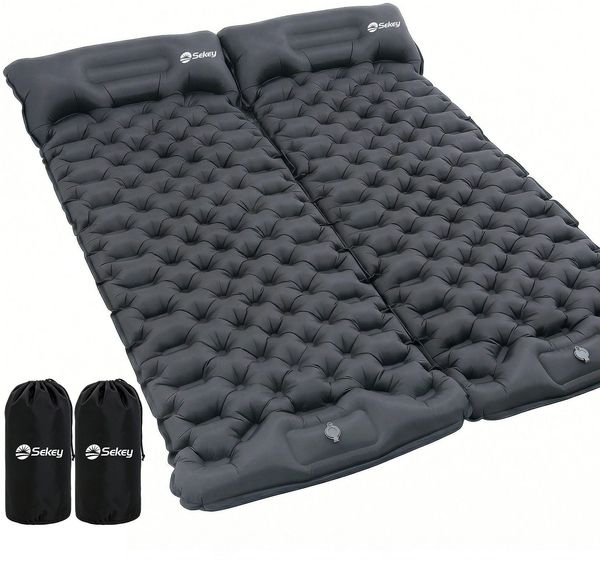 Sekey 2er Set Selbstaufblasende Isomatte mit Kissen, Outdoor 10cm dicke Campingmatte Ultraleicht, Grau