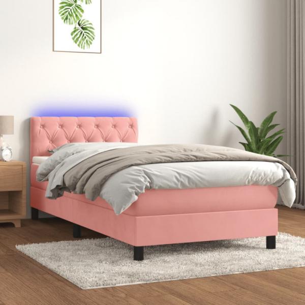 vidaXL Boxspringbett mit Matratze & LED Rosa 80x200 cm Samt 3134554