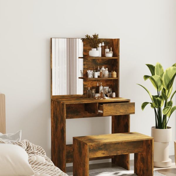 vidaXL Schminktisch mit Spiegel Räuchereiche 74,5 x 40 x 141 cm