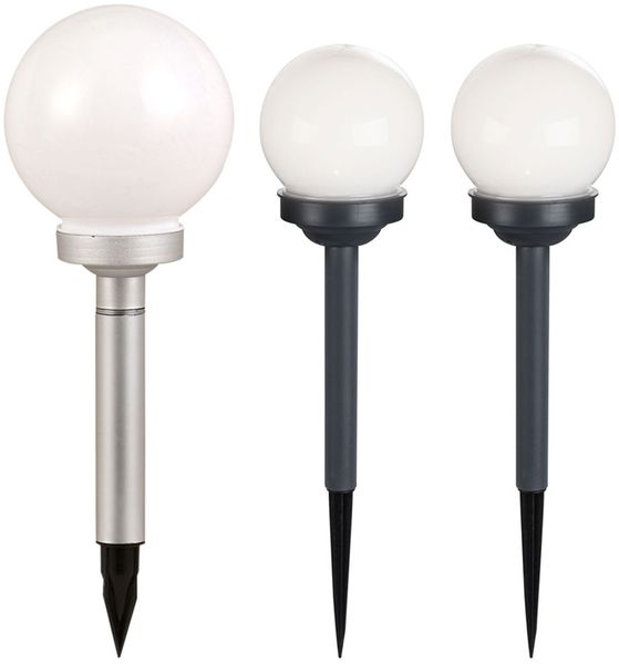 3er Set Solarlampen, Kugelleuchten, Erdspieß, LED