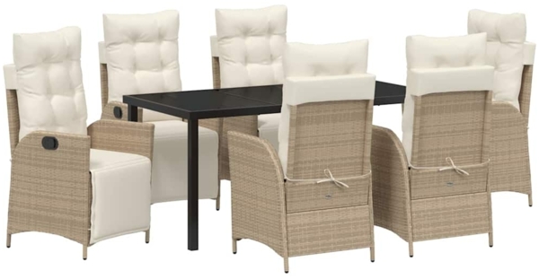 vidaXL Garten Essgruppe mit Kissen 7 pcs Beige Poly-Rattan 3380558