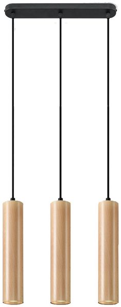Pendelleuchte, 3-flammig, Stahl, Schwarz, Holz, L 40 cm