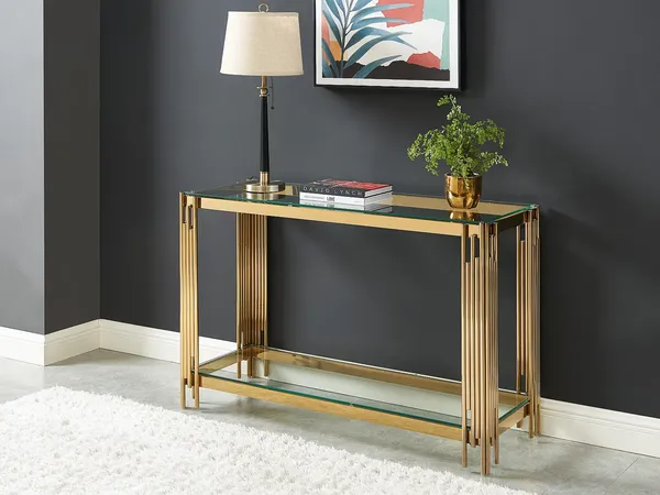 Vente-unique - NOMELANO Konsole Glas Gold - B 43,5 cm x H 78 cm x L 123,5 cm