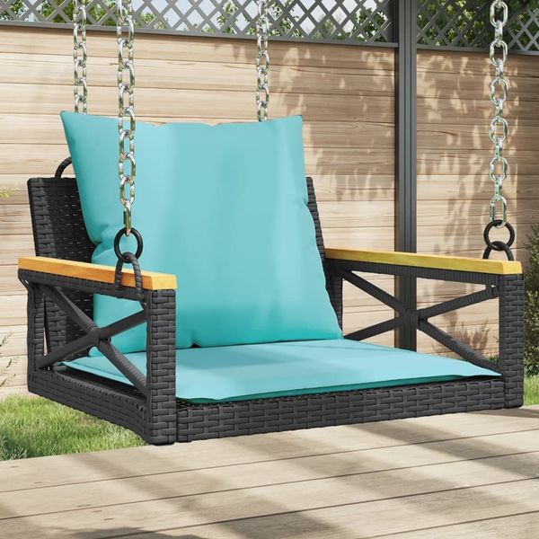 vidaXL Hängesessel mit Kissen Schwarz 63 x 62 x 40 cm Poly Rattan 368178