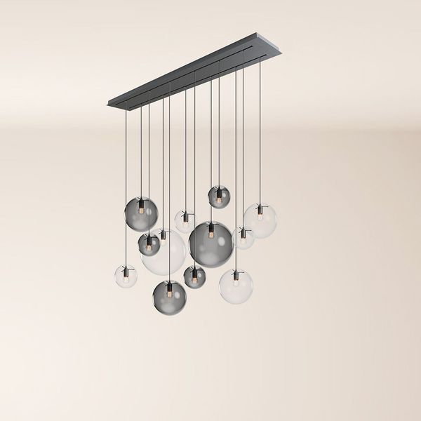 s.luce Orb Esszimmerlampe 12-flammig 160cm 2-reihig Rauch, Klar