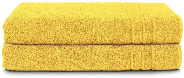 Komfortec 2er Saunatuch Set 80x200 cm aus 100% Baumwolle, XXL-Saunatücher, Sauna Handtuch, Weich, Groß, Frottee, Schnelltrocknend, Gelb