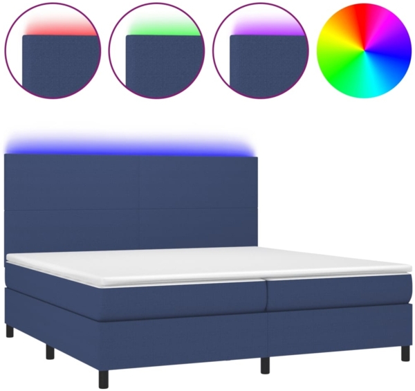 vidaXL Boxspringbett mit Matratze & LED Stoff Blau 200x200 cm, Härtegrad: H2 [3134747]