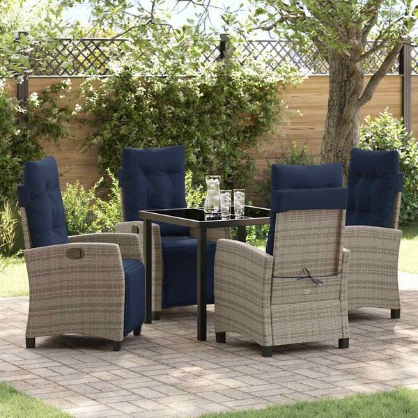 vidaXL Garten Essgruppe mit Kissen 5 pcs Grau Poly-Rattan 3380471