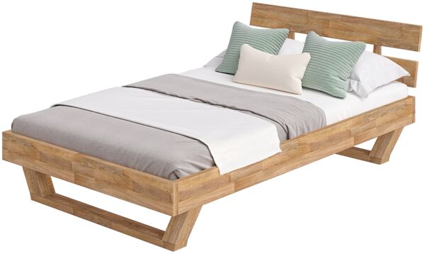 skølm 'Nornir' Bett 120x200 cm, Bettgestell, natur geölt, Massivholzbett aus Eiche mit Holzkufen, Doppelbett mit Streben Bettkopf Bild 9