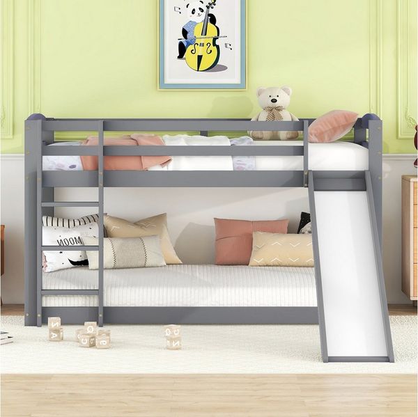 Flieks Etagenbett, Kinderbett mit Rutsche & oberem Lattenrost 90x200cm Kiefer