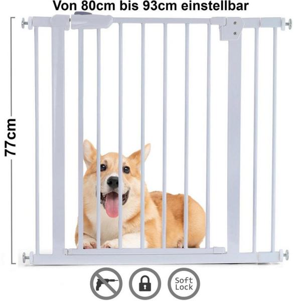 RAMROXX Absperrgitter Treppenschutzgitter Metall weiß verstellbar 80 -93cm 77cm hoch