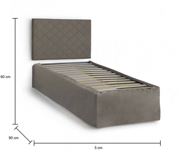 Dmora Einzelbett Accu, Kopfteilset aus Öko-Leder mit orthopädischer Basis und Volant, 100 % Made in Italy, geeignet für ein Einzelbett, für Matratze 80 x 190 cm, taubengrau Bild 3