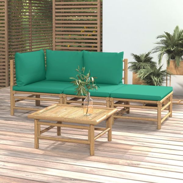 vidaXL 4-tlg. Garten-Lounge-Set mit Grünen Kissen Bambus 3155144