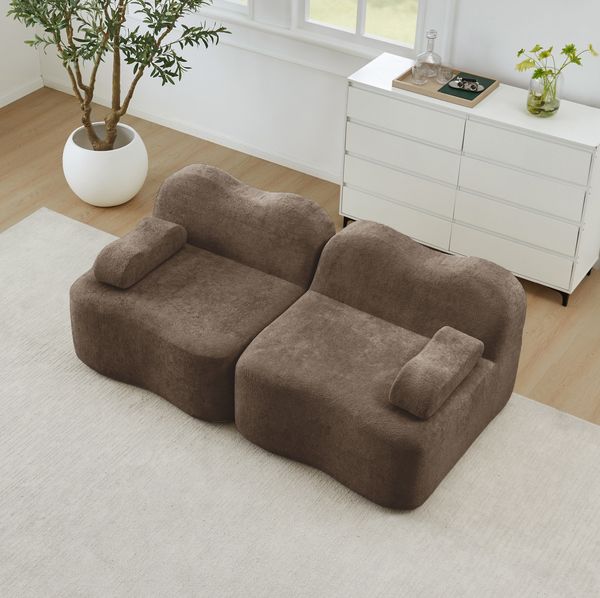 Modulares Boneless-Sofa aus Samt, Wellenform, 192x98x70 cm, braun, ohne Montage