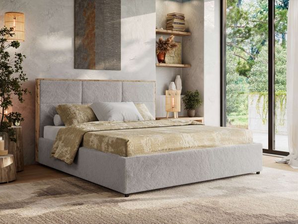 Premium Polsterbett LERIO CLASSIC 160 x 200 cm mit Stauraum, gepolstertem Kopfteil, Gasdruckfedern & Lattenrost - Modernes Design, Inkl. Lattenrost Foam Matratze - Hellgrau Plüsch - MIRO LUX