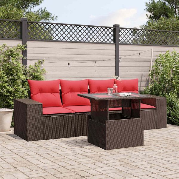 vidaXL 5-teiliges Gartensofa-Set mit Kissen, braun, Polyrattan 3268994