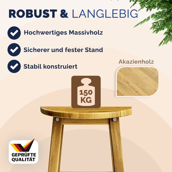 CASARIA® 4er Set Barhocker Barstuhl Akazie Holz Massiv