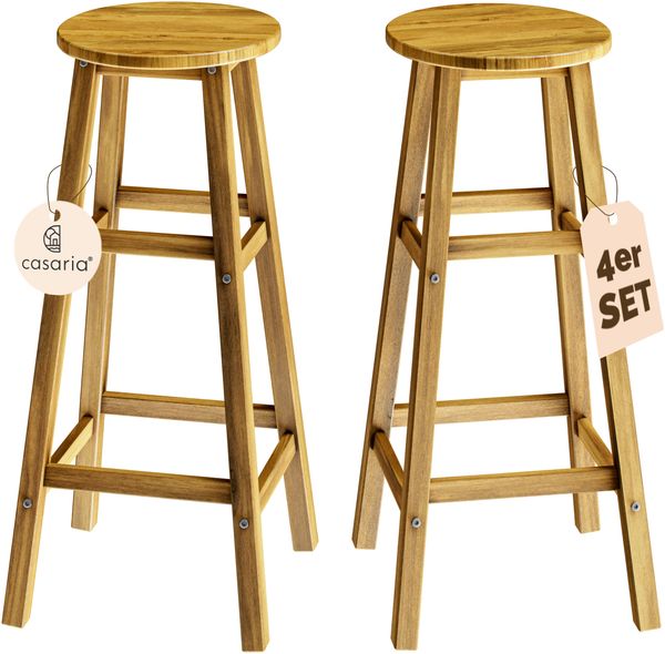 CASARIA® 4er Set Barhocker Barstuhl Akazie Holz Massiv