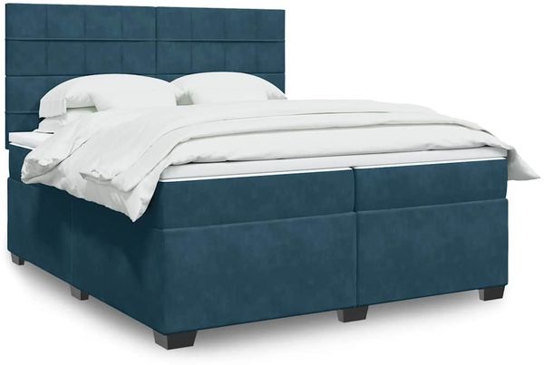 vidaXL Boxspringbett mit Matratze Blau 200x200 cm Samt 3293306