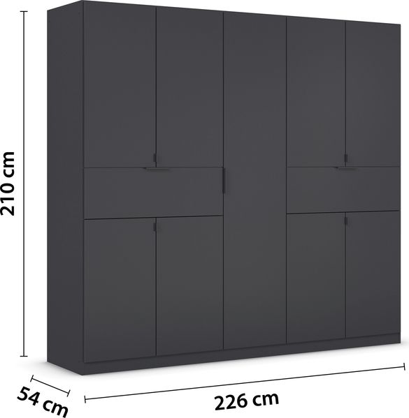 rauch Kleiderschrank, Drehtürenschrank TICAO, 9-türig, 2 Schubkästen, inkl. Türdämpferset, Grau metallic, 226 x 210 x 54 cm Bild 4