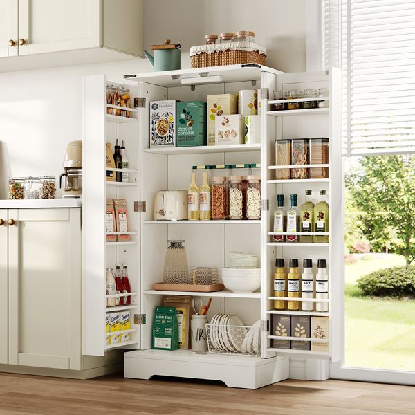 MODFU Sideboard Sideboard,moderner Buffetschrank,mit 2 Türen (128,5 cm Küchenschrank im Landhausstil mit LED-Beleuchtung – Aufbewahrungsschrank mit 2 Flügeltüren, verstellbaren Regalen, 128,5 cm)