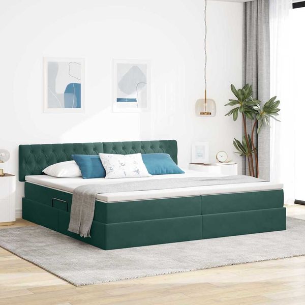 vidaXL Aufbewahrungsbett mit Matratze Dunkelgrün 200 x 200 cm Samt 3370842