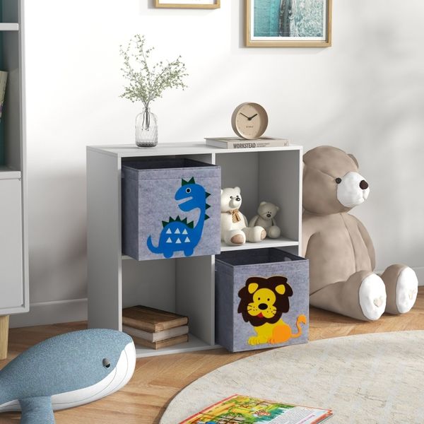 Kinderregal aus Spanplatte mit 4 Fächern & 2 Boxen, 61,8 x 29,9 x 61,8 cm, Weiß