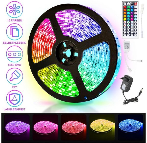 Clanmacy LED Stripe 1-10m LED Streifen RGB stripe 5050SMD Band IP20 Lichterkette Hochzeit, 30-flammig