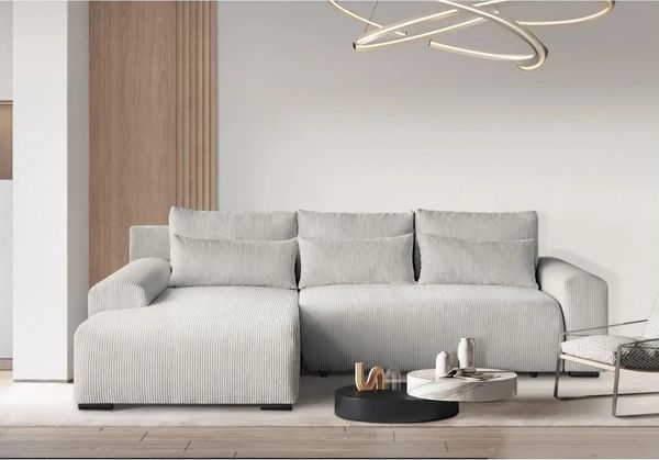 Beautysofa Ecksofa Benny, inkl. Schlaffunktion, Bettkasten, Wellenfedern, stilvoll Polsterecke im modernes Design, L-förmiges Corner Sofa aus Cordstoff