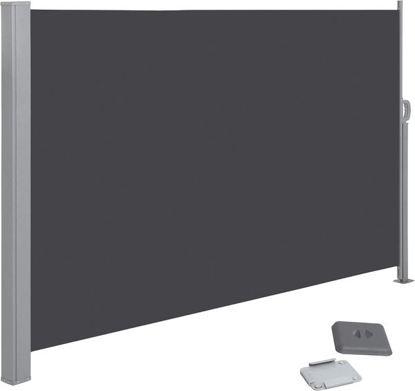 SONGMICS Seitenmarkise mit Stahl-Kasten, rostbeständig, ausziehbar, Anthrazit, 200x300 cm