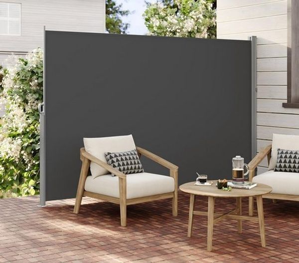 SONGMICS Seitenmarkise mit Stahl-Kasten, rostbeständig, ausziehbar, Anthrazit, 200x300 cm
