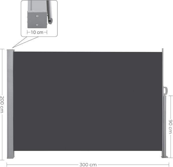 SONGMICS Seitenmarkise mit Stahl-Kasten, rostbeständig, ausziehbar, Anthrazit, 200x300 cm Bild 5