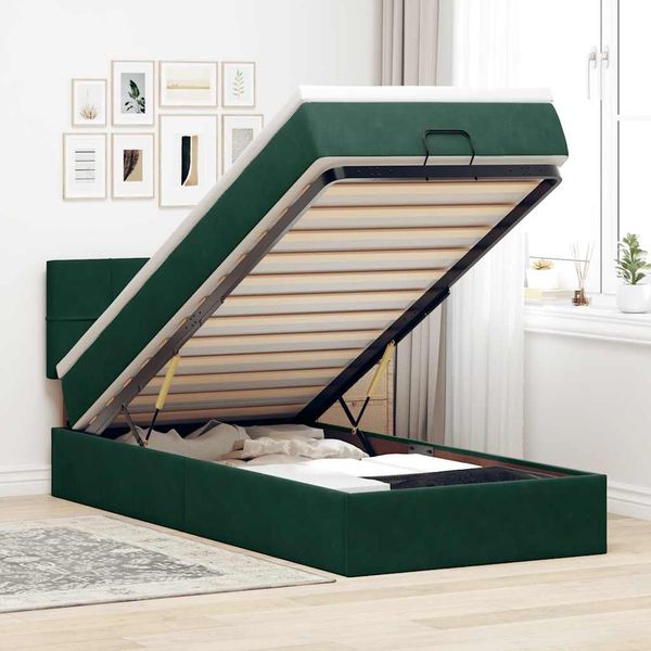 vidaXL Ottoman-Bett mit Matratze Dunkelgrün 90x200 cm Samt 3311750