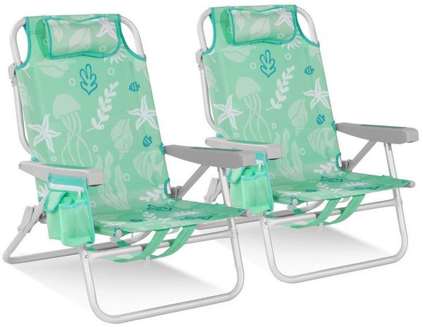 HOMECALL Klappstuhl Strandstuhl Leicht Klappbar Camping, 5-fach verstellbare Rückenlehne (Bis150KG Aluminiumrahmen, groBe Kuhitasche und Aufbewahrungstasche, 2 St), Seitentaschen, Kopfstütze, Schultergurten, Handtuchhalter
