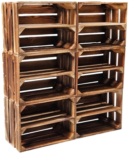6er Set Holzkisten Weinkisten Obstkiste Klein Geflammt Regal aus Holz 40x30x25cm