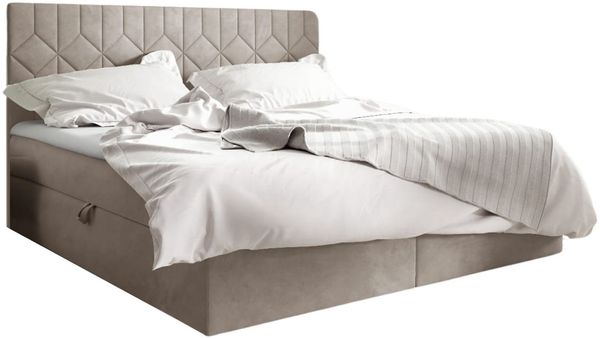 MEBLINI Boxspringbett BRUGES 160x200 cm mit Bettkasten – H3/Dunkelbeige Samt Polsterbett - Gepolstert Doppelbett mit Matratze und Topper - Polsterbett mit Stauraum - Bett mit Kopfteil – Stauraumbett Bild 2