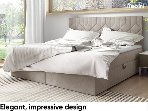 MEBLINI Boxspringbett BRUGES 160x200 cm mit Bettkasten – H3/Dunkelbeige Samt Polsterbett - Gepolstert Doppelbett mit Matratze und Topper - Polsterbett mit Stauraum - Bett mit Kopfteil – Stauraumbett Bild 3