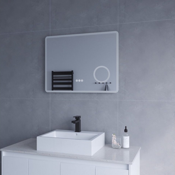 AQUABATOS Dekospiegel Wandspiegel modern mit Beleuchtung und Kosmetikspiegel (80x60 cm, 3 fach Vergrößerung, beschlagfrei), Kaltweiß,Neutralweiß,Warmweiß,dimmbar Bild 2