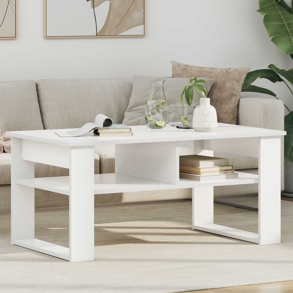 vidaXL Couchtisch mit Speicher Weiß 96 x 54 x 44 cm Holzwerkstoff 8000148