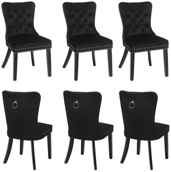 Puluomis Esszimmerstuhl (2/4/6/8 Set Grau/ Schwarz/Beige, 6 St), Samt Stuhl mit hoher Rückenlehne, Küchenstuhl mit Eichenbeinen
