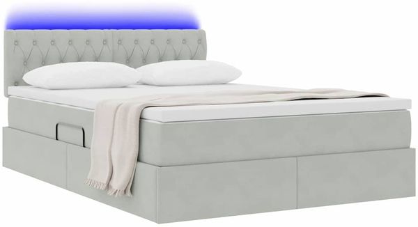 vidaXL LED-Speicherbett mit Matratze Hellgrau 140 x 200 cm Samt 3371457 Bild 3