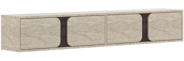 Stilvoller TV-Ständer, 180 cm, Travertin & Walnuss, 100% melaminbeschichtet, 18 mm stark, zur Wandmontage, modernes Design