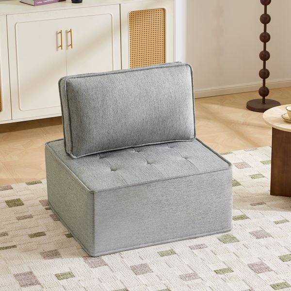1-Sitzer Modulsofa H 81 x T 81 x B 81 cm aus Leinenstoff in Hellgrau, flexibel kombinierbar