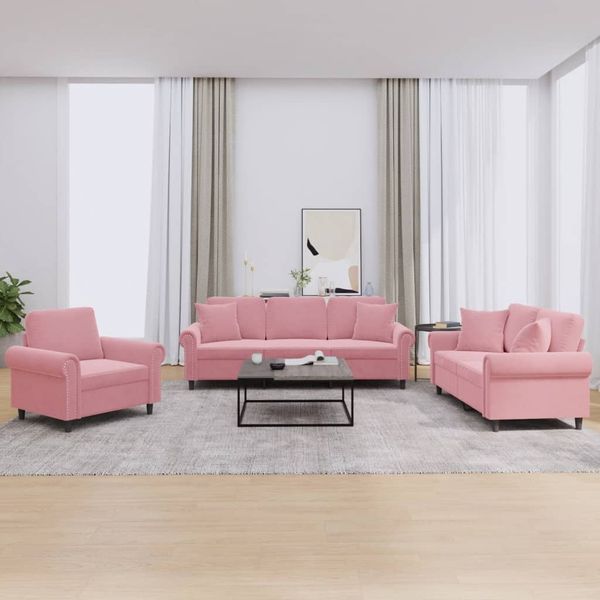 vidaXL 3-tlg. Sofagarnitur mit Kissen Rosa Samt 3202193