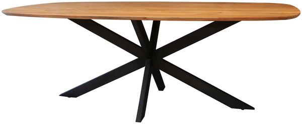 Esstisch Tanak Akazienholz massiv, skandinavisches Design, oval Natur, Spider-Gestell Schwarz